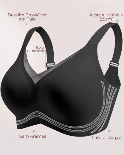 Sutiã SoftGel Crossover Ultra Confortável com Bojo Removível Decote em Tule
